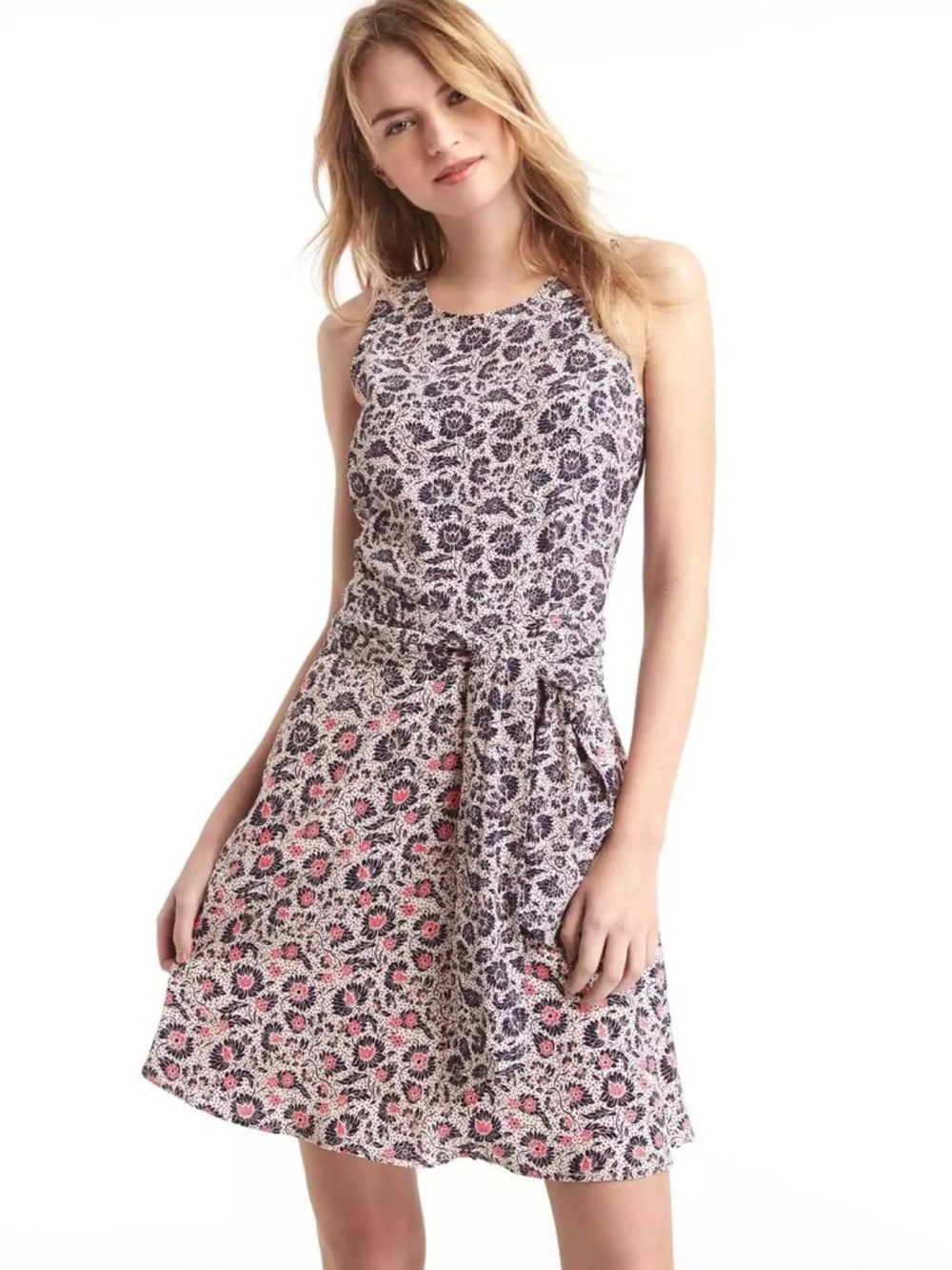 Gap Fit and Flare Tie-Waist Dress in Ombré Floral